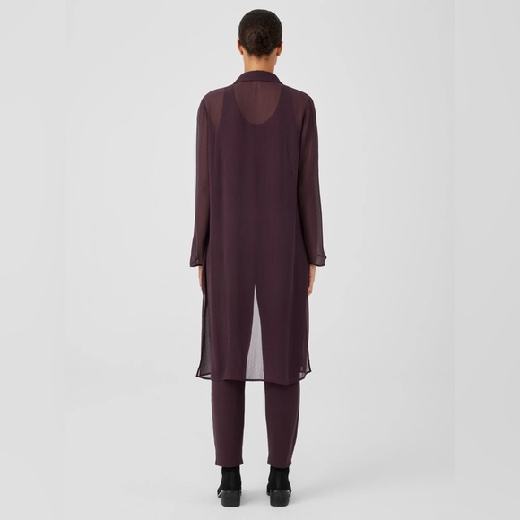 Eileen Fisher Crinkled Sheer Silk Collar Jacket/ Duster in Cassis | Size M - Picture 4 of 7
